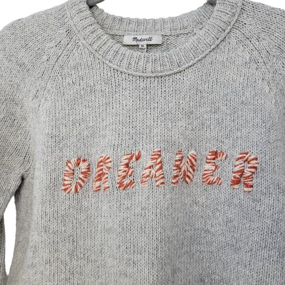 Madewell Dreamer Embroidered Keaton Light Gray Pullover Sweater Women Sz XS - Picture 5 of 7